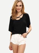 Shein Crisscross Neck T-shirt - Black