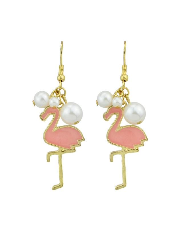 Shein Enamel Simulated-pearl Flamingo Dangle Earrings