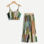 Shein Multi Striped Crop Cami Top With Wide Leg Pants