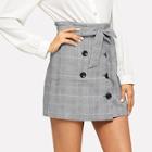 Shein Waist Belted Button Plaid Skirt