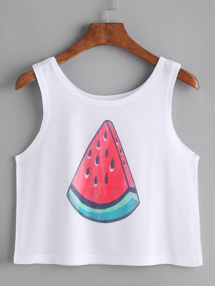 Shein White Watermelon Print Crop Tank Top
