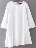 Shein White Zipper Back Ruffle Asymmetrical Hem Dress