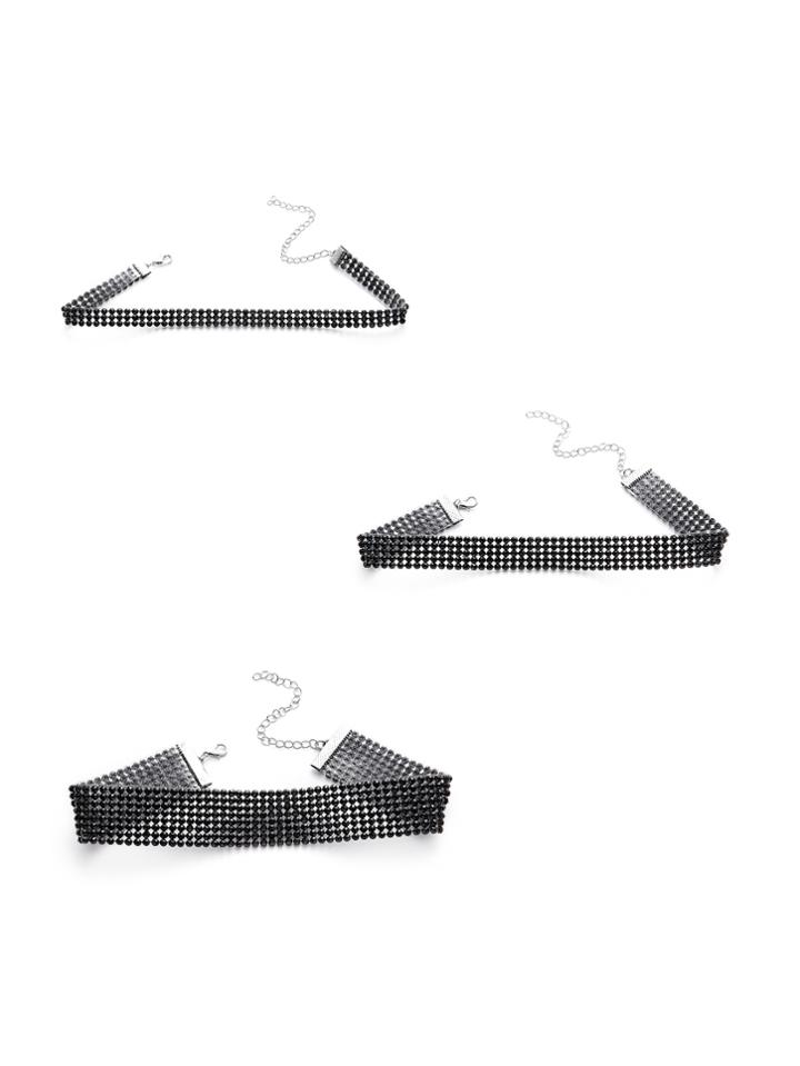 Shein Black Rhinestone Design Wide Choker Set