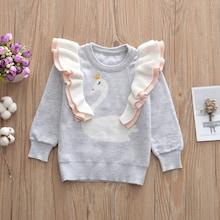 Shein Toddler Girls Ruffle Trim Swans Pattern Sweater