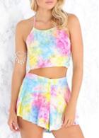Rosewe Multicolored Camisole Top And Mid Waist Shorts