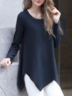 Shein Navy Long Sleeve Asymmetrical T-shirt