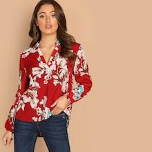 Shein V Neck High Low Hem Floral Print Top