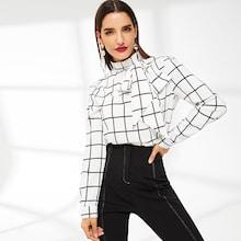 Shein Mock-neck Bow Tie Detail Grid Top