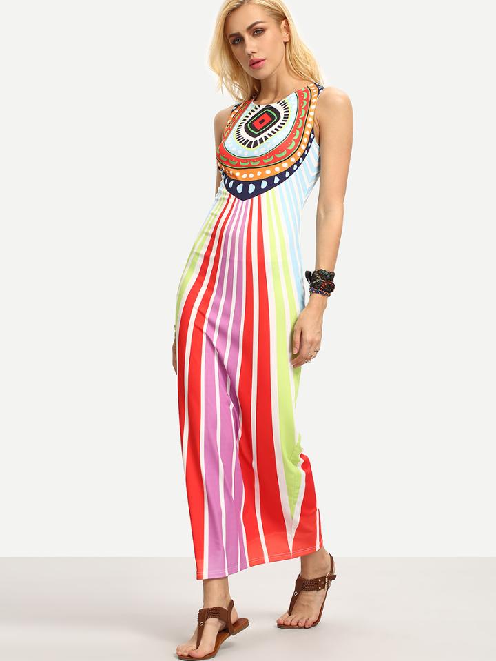 Shein Multicolor Print Sleeveless Maxi Dress