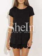 Shein Black Side Slit Ribbed T-shirt