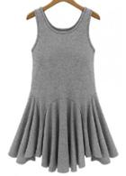 Rosewe Chic Sleeveless Round Neck Solid Grey A Line Dress