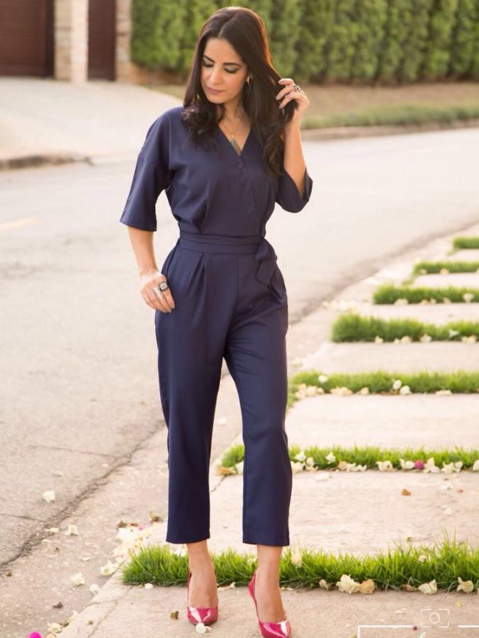 Shein Dropped Shoulder Button Self Tie Jumpsuit