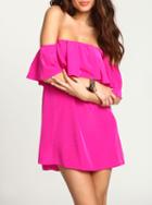 Shein Rose Red Magenta Boat Neck Ruffle Loose Tube Dress