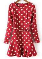 Rosewe Comfy Long Sleeve Hearts Print A Line Dress