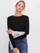 Shein Contrast Lace Bell Sleeve Ribbed Tee