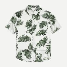 Shein Men Jungle Leaf Print Pocket Front Shirt