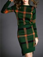 Shein Green Long Sleeve Plaid Top With Knit Skirt