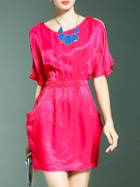 Shein Red Necklace Elastic-waist Pockets Dress