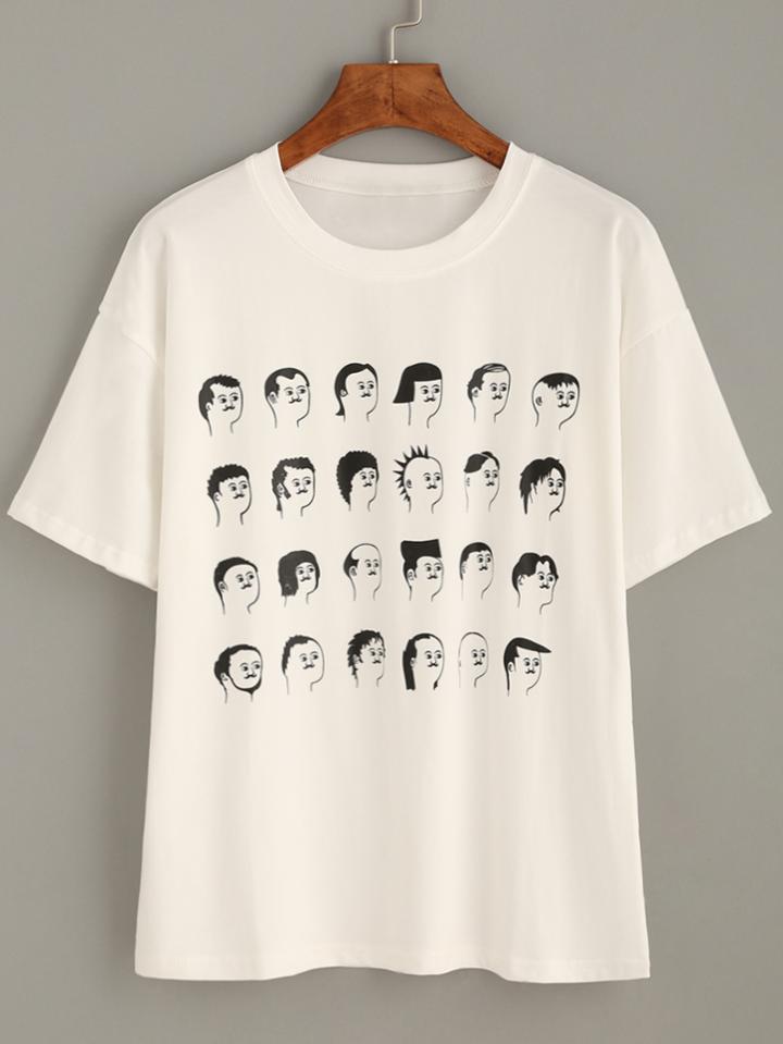 Shein White Head Portrait Print T-shirt