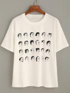 Shein White Head Portrait Print T-shirt