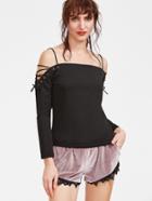 Shein Black Lace Up Cold Shoulder Blouse