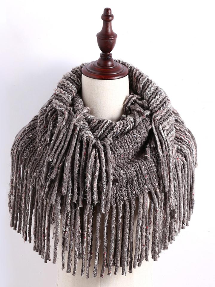 Shein Grey Ribbed Knit Long Fringe Scarf