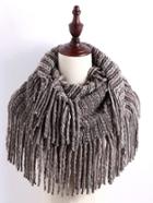 Shein Grey Ribbed Knit Long Fringe Scarf