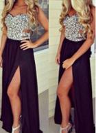 Rosewe Black Side Slit Sweetheart Neckline Maxi Dress