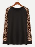 Shein Contrast Leopard Print Raglan Sleeve T-shirt