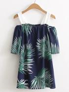 Shein Cold Shoulder Leaves Print Top