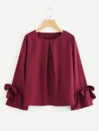 Shein Bow Tie Sleeve Pleated Front Blouse