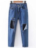Shein Contrast Mesh Ripped Detail Jeans