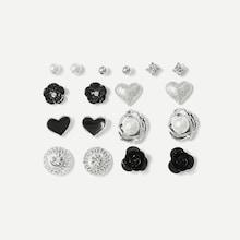 Shein Heart & Flower Stud Earrings 9pairs