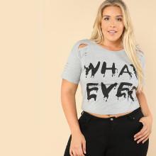 Shein Plus Letter Print Ripped Tee