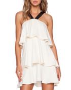 Shein Beige Sleeveless Strap Ruffle Dress