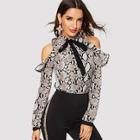 Shein Tie Neck Cold Shoulder Snake Skin Shirt