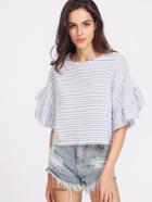 Shein Drop Shoulder Frill Sleeve Striped Boxy Top