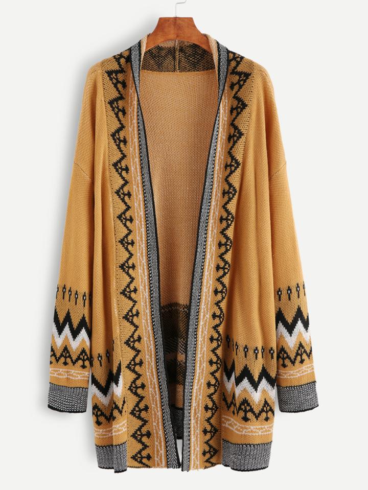 Shein Khaki Drop Shoulder Seam Open Front Sweater Coat