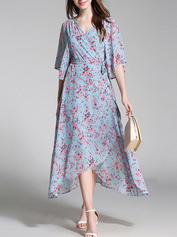 Shein V Neck Floral Asymmetric Dress