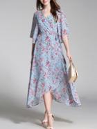 Shein V Neck Floral Asymmetric Dress