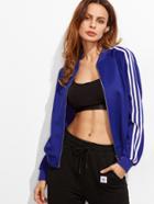 Shein Royal Blue Striped Raglan Sleeve Bomber Jacket