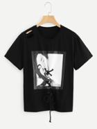 Shein Grommet Lace Up Graphic Tee