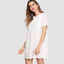 Shein Eyelet Embroidered Ruffle Cuff Keyhole Back Dress