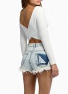 Rosewe Hollow Back Solid White Crop T Shirt