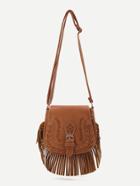 Shein Brown Fringe Hem Buckle Pu Shoulder Bag