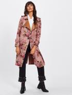 Shein Suede Random Botanical Print Trench Coat