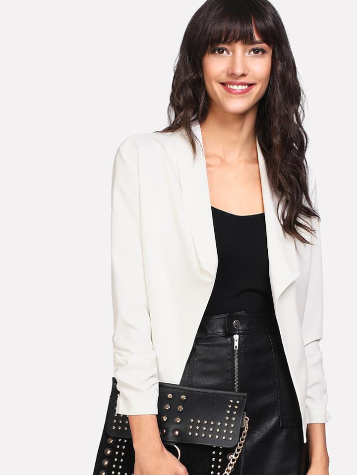 Shein Shirred Sleeve Pointed Hem Crop Blazer