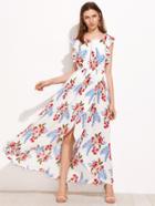 Shein Dotted Crochet Trim Flutter Sleeve Overlap Dress