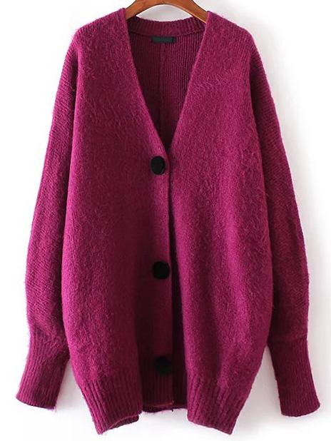 Shein Red Button Up Loose Sweater Coat