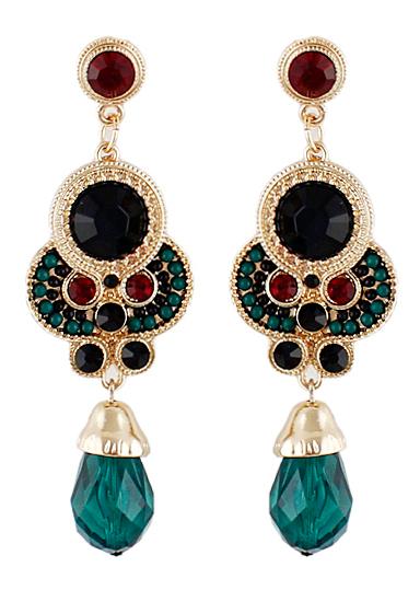 Shein Green Gemstone Gold Vintage Earrings